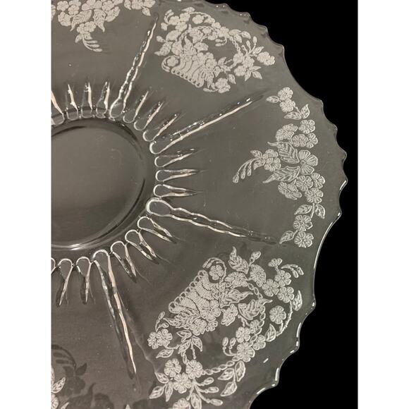 New Martinsville Flower Basket Clear Glass Etched Vintage Platter 12 Inch - Picture 3 of 7